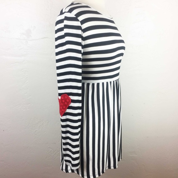 Babydoll Striped LS Tunic Top Red Heart Elbows S - Picture 4 of 8